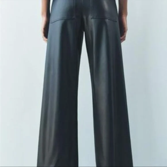 Zara NWT ZW Collection faux leather tailored pants black 3581/041 - Picture 8 of 11